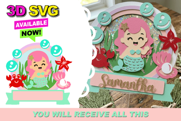 Explore the Ocean's Charm with a Cute Mermaid Cake Topper 3D SVG