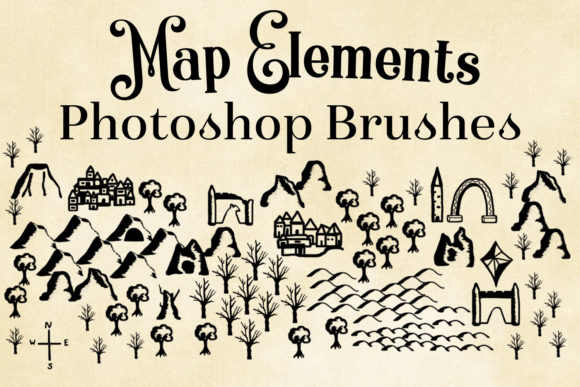 Map Elements Photoshop Brushes for Creative Design